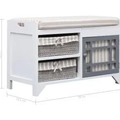 vidaXL Bancos-Banco de recibidor de madera de Paulownia blanco 70x33,5x45 cm