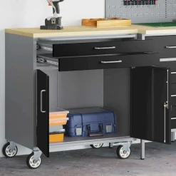 vidaXL Banco de Taller con cajón y Gris 75 x 45 x 85 cm Negro Outlet
