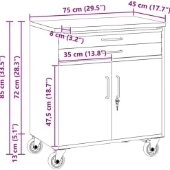vidaXL Banco de Taller con cajón y Gris 75 x 45 x 85 cm Negro Outlet