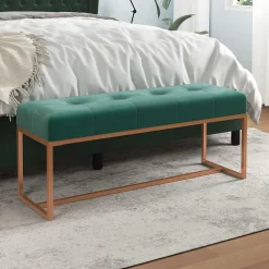 vidaXL Banco de terciopelo 110x36x45 cm Verde oscuro Sale