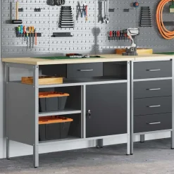 vidaXL Banco de trabajo con cajón y Gris 100 x 55 x 85 cm Negro Clearance
