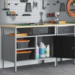 vidaXL Banco de trabajo con cajón y Gris 100 x 55 x 85 cm Negro Clearance