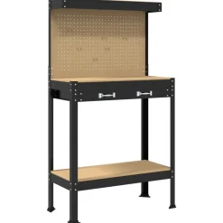 vidaXL Accesorios De Bricolaje-Banco de trabajo con cajón con estante Negro 81 x 41 x 145 cm