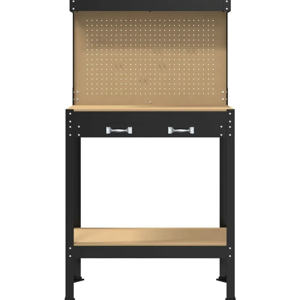 vidaXL Accesorios De Bricolaje-Banco de trabajo con cajón con estante Negro 81 x 41 x 145 cm