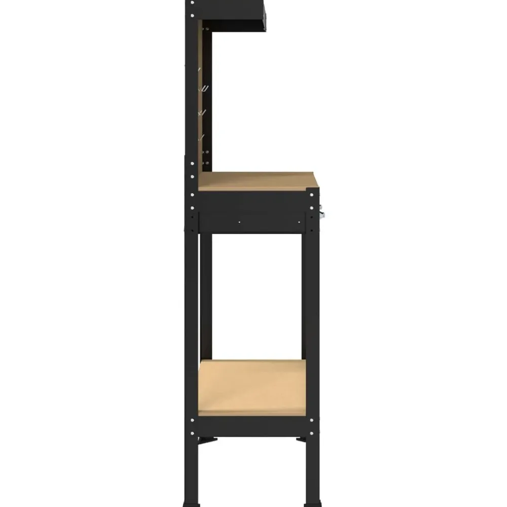vidaXL Accesorios De Bricolaje-Banco de trabajo con cajón con estante Negro 81 x 41 x 145 cm