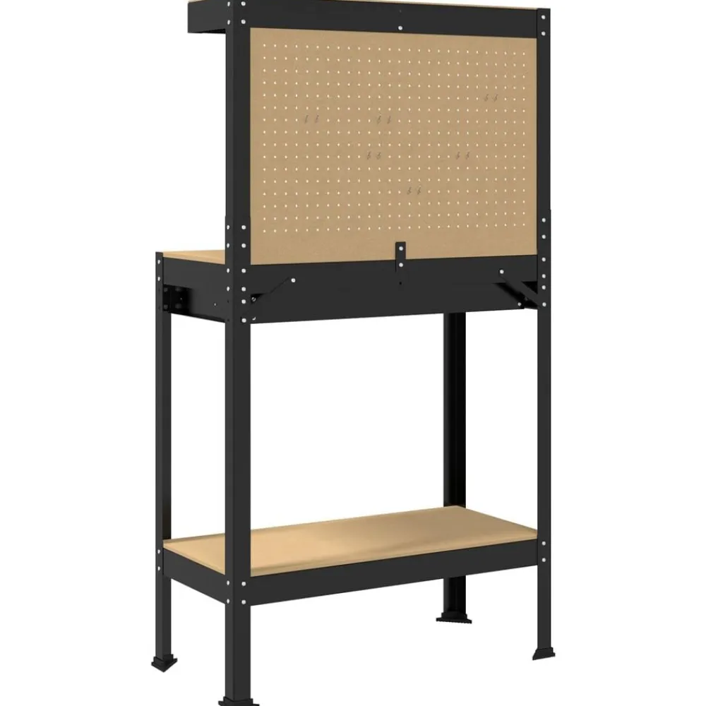 vidaXL Accesorios De Bricolaje-Banco de trabajo con cajón con estante Negro 81 x 41 x 145 cm