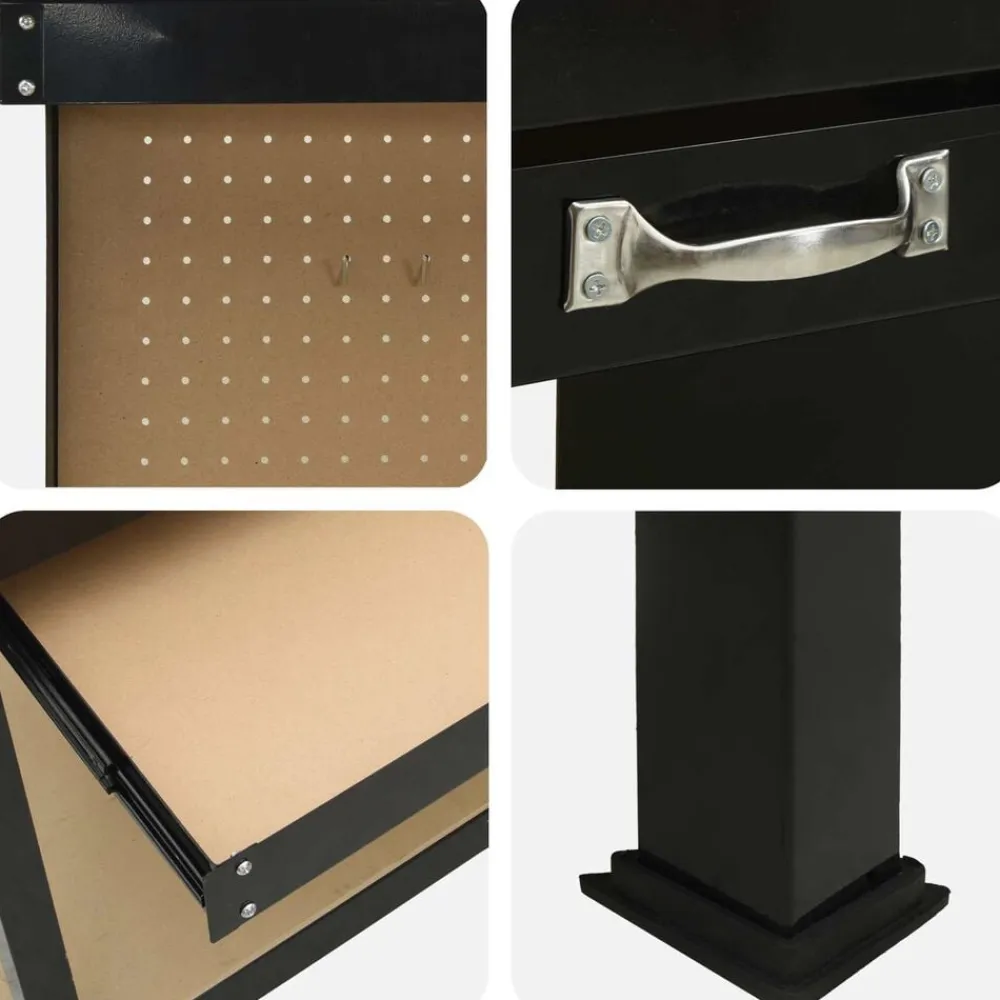 vidaXL Accesorios De Bricolaje-Banco de trabajo con cajón con estante Negro 81 x 41 x 145 cm