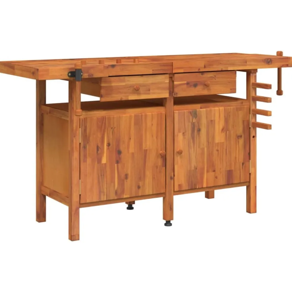 vidaXL Accesorios De Bricolaje-Banco de trabajo cajones y tornillos banco madera 162x62x83 cm