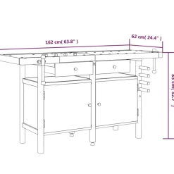 vidaXL Accesorios De Bricolaje-Banco de trabajo cajones y tornillos banco madera 162x62x83 cm