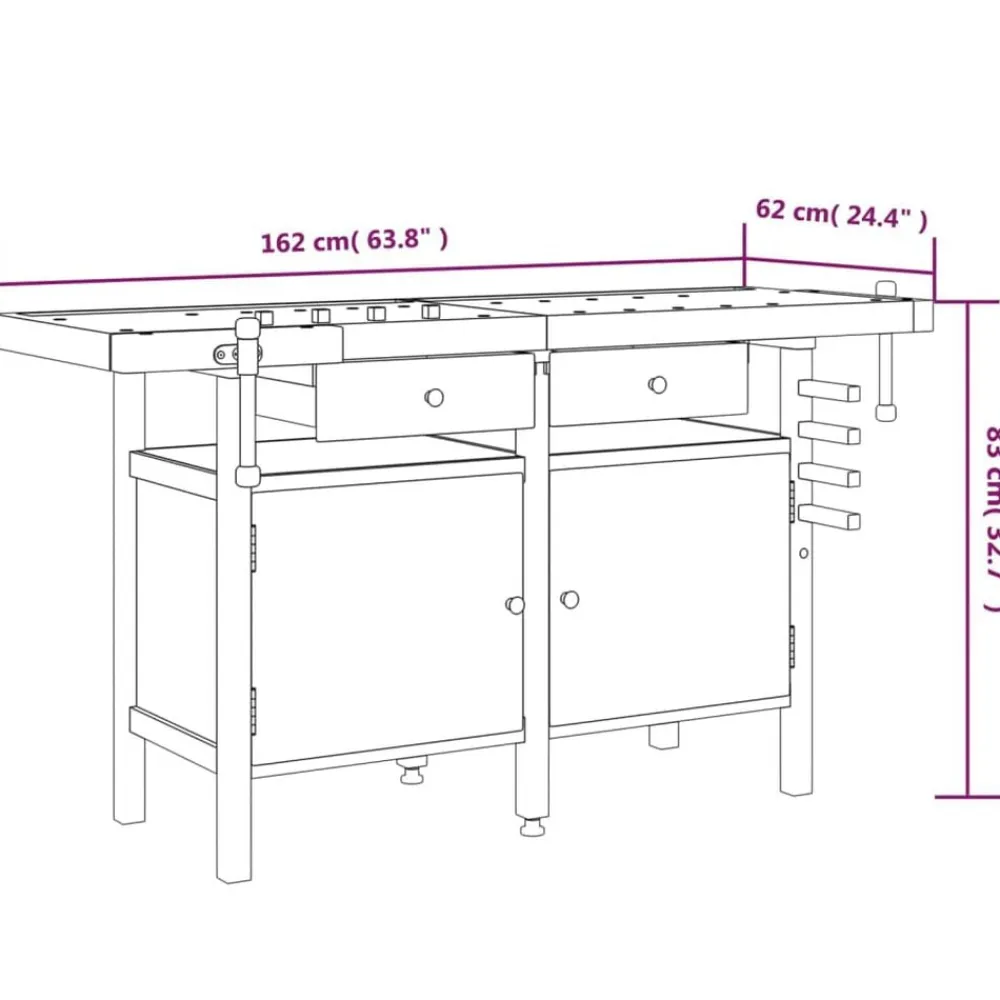 vidaXL Accesorios De Bricolaje-Banco de trabajo cajones y tornillos banco madera 162x62x83 cm