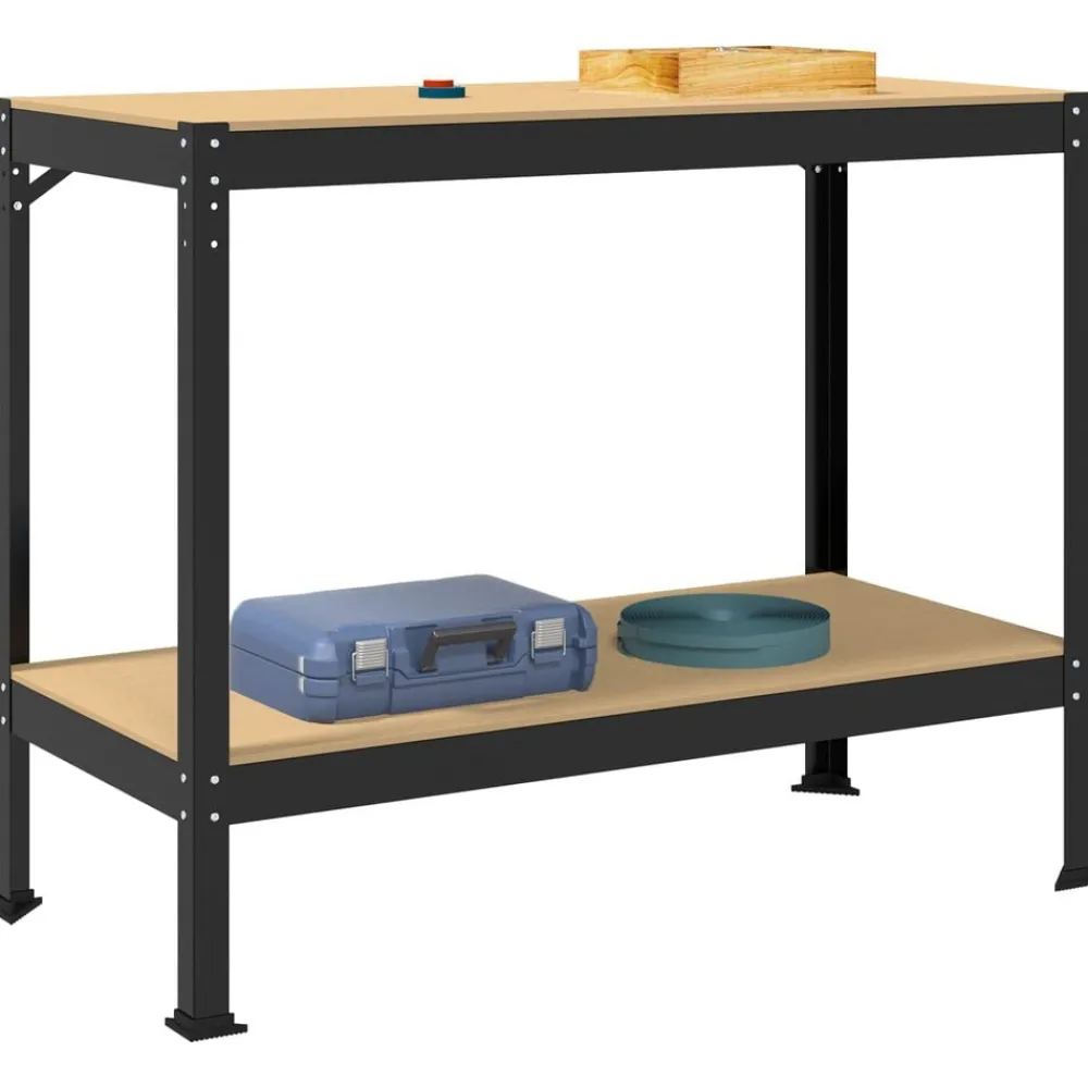vidaXL Banco de trabajo con estante Negro 115 x 55 x 91 cm Discount