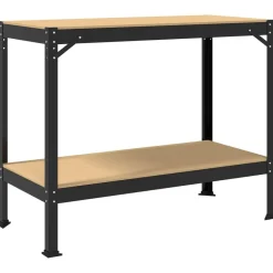 vidaXL Banco de trabajo con estante Negro 115 x 55 x 91 cm Discount