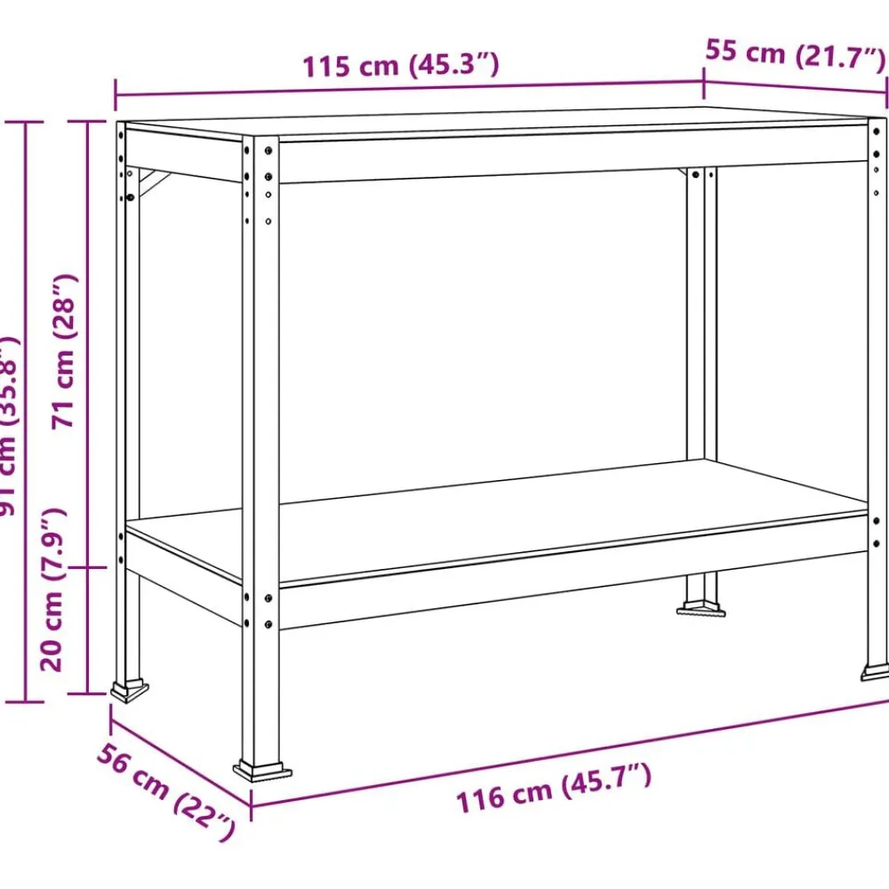 vidaXL Banco de trabajo con estante Negro 115 x 55 x 91 cm Discount