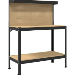 vidaXL Accesorios De Bricolaje-Banco de trabajo con estante Negro 114 x 54 x 145 cm