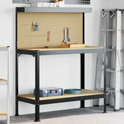 vidaXL Accesorios De Bricolaje-Banco de trabajo con estante Negro 114 x 54 x 145 cm