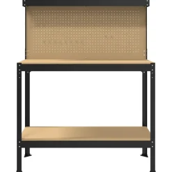 vidaXL Accesorios De Bricolaje-Banco de trabajo con estante Negro 114 x 54 x 145 cm