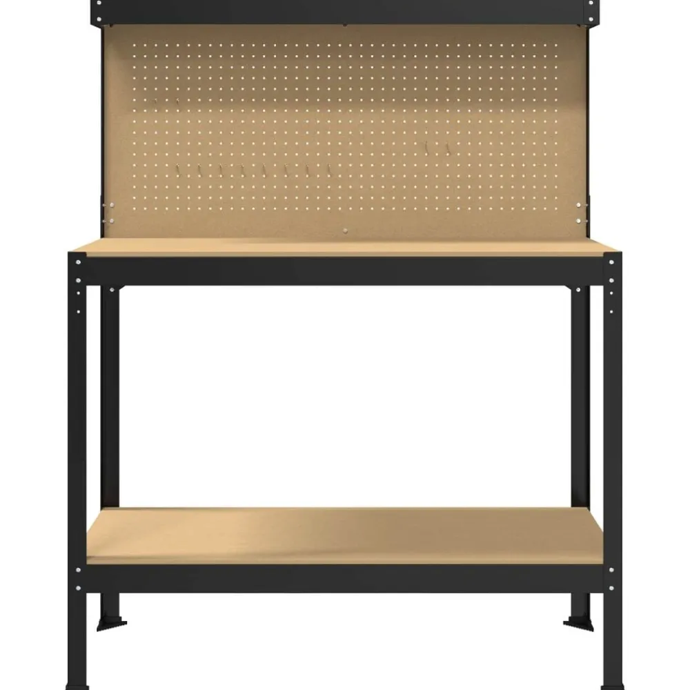 vidaXL Accesorios De Bricolaje-Banco de trabajo con estante Negro 114 x 54 x 145 cm