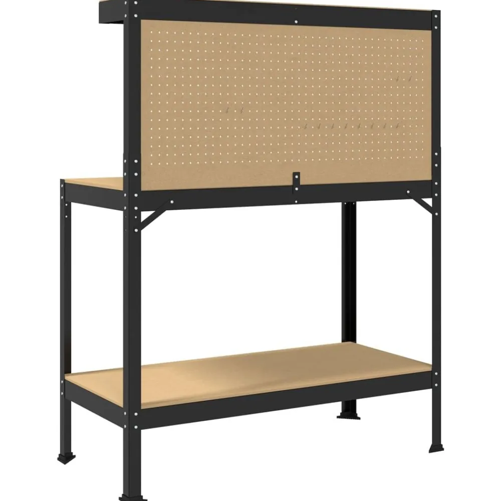 vidaXL Accesorios De Bricolaje-Banco de trabajo con estante Negro 114 x 54 x 145 cm