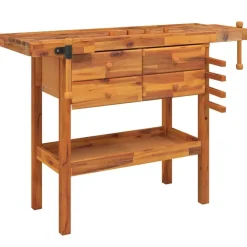 vidaXL Accesorios De Bricolaje-Banco de trabajo cajones y tornillos banco acacia 124x52x83 cm