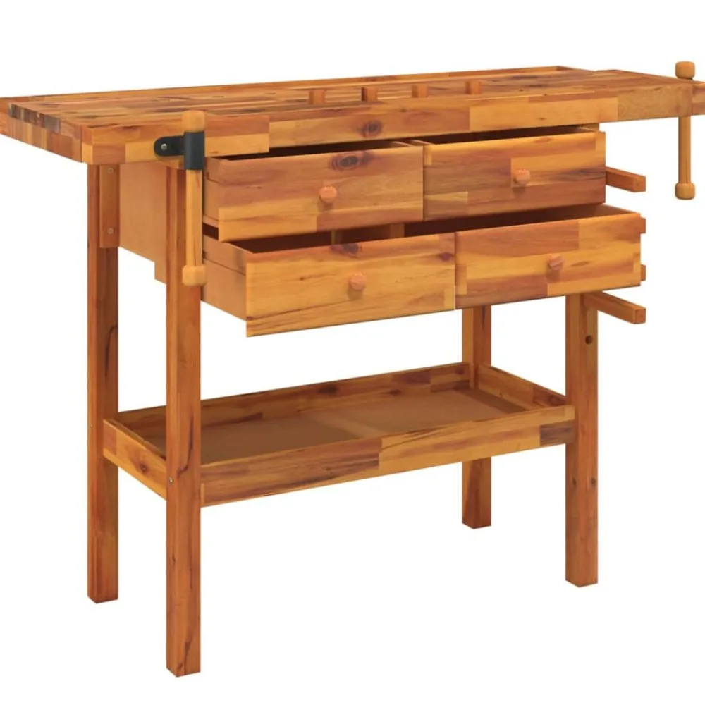 vidaXL Accesorios De Bricolaje-Banco de trabajo cajones y tornillos banco acacia 124x52x83 cm