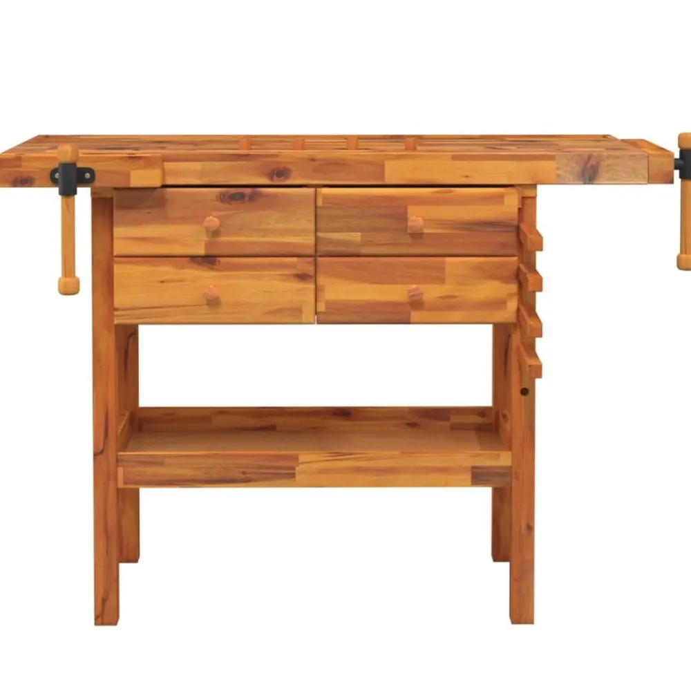vidaXL Accesorios De Bricolaje-Banco de trabajo cajones y tornillos banco acacia 124x52x83 cm