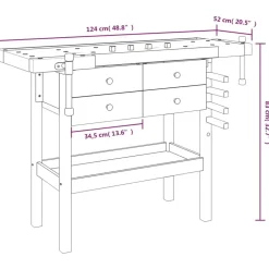 vidaXL Accesorios De Bricolaje-Banco de trabajo cajones y tornillos banco acacia 124x52x83 cm