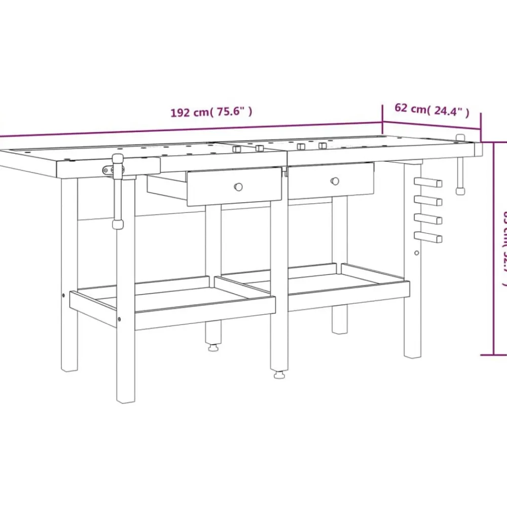 vidaXL Accesorios De Bricolaje-Banco de trabajo cajones y tornillos banco madera 192x62x83 cm