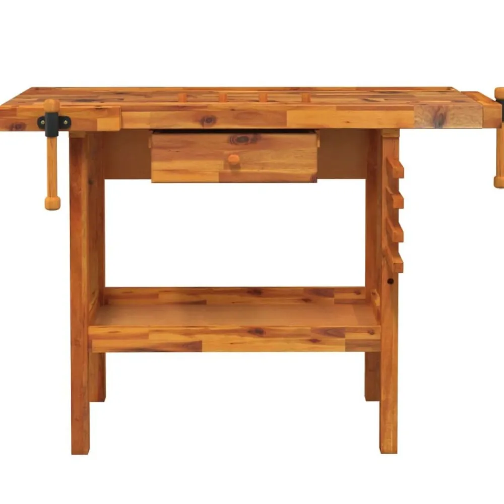 vidaXL Banco de trabajo con cajón y tornillos de banco 124x52x83 cm madera maciza de acacia Best