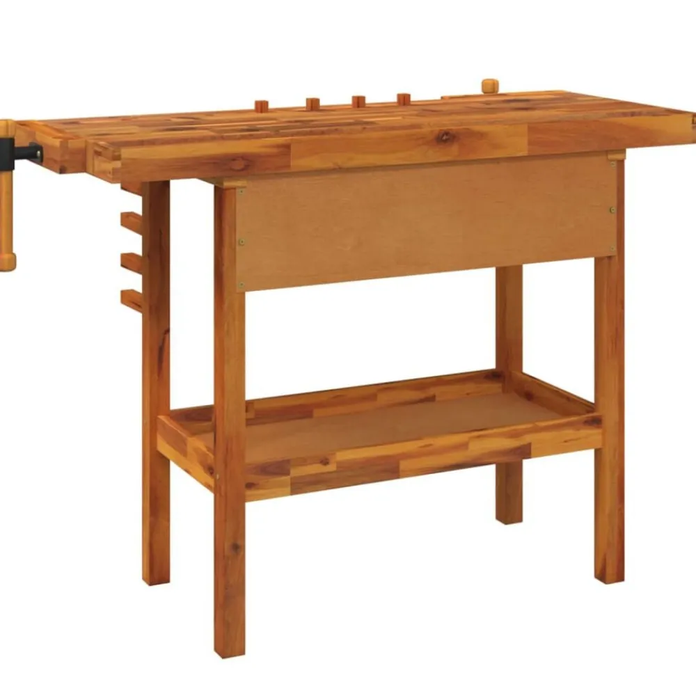 vidaXL Banco de trabajo con cajón y tornillos de banco 124x52x83 cm madera maciza de acacia Best