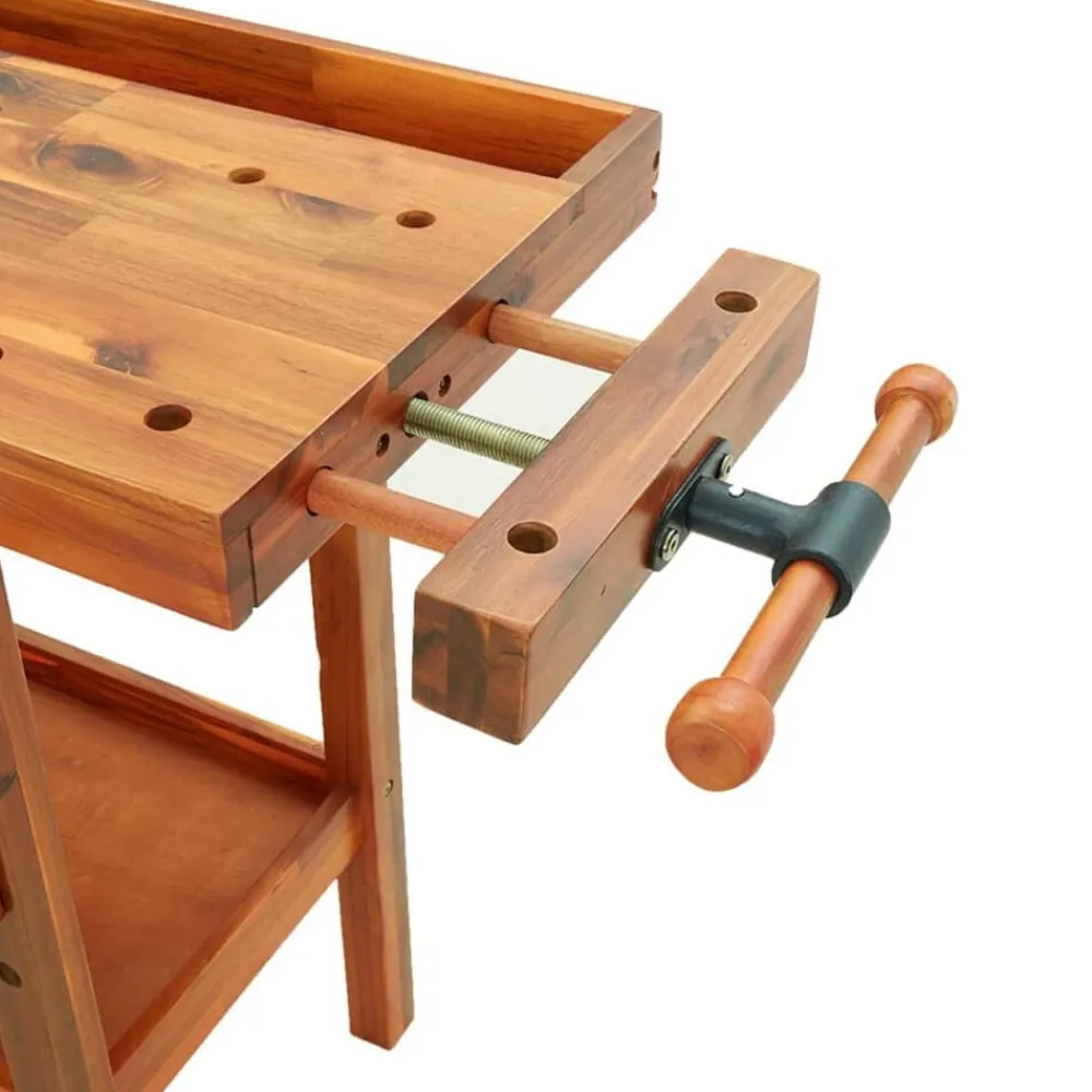 vidaXL Banco de trabajo con cajón y tornillos de banco 124x52x83 cm madera maciza de acacia Best