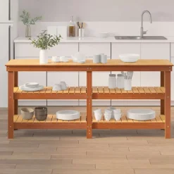 vidaXL Accesorios De Bricolaje-Banco de trabajo con estante Marrón cera 181.5 x 50 x 80 cm