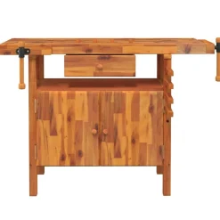 vidaXL Banco de trabajo con cajón y tornillos de banco 124x52x83 cm madera maciza de acacia Clearance