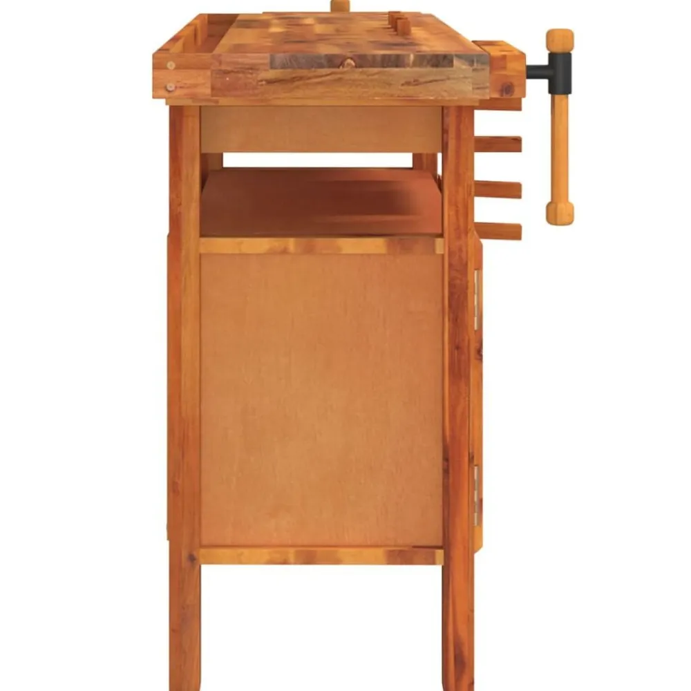vidaXL Banco de trabajo con cajón y tornillos de banco 124x52x83 cm madera maciza de acacia Clearance