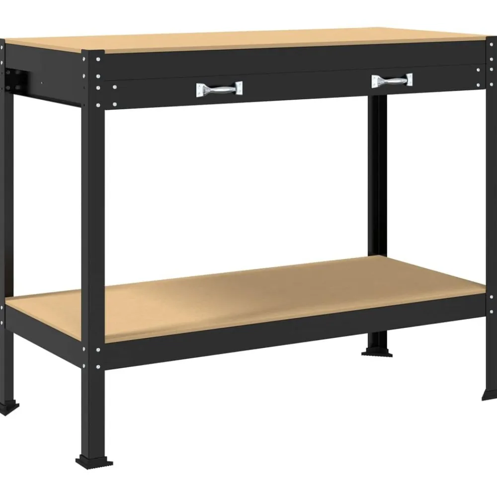 vidaXL Banco de trabajo con cajón con estante Negro 114 x 54 x 91 cm Sale