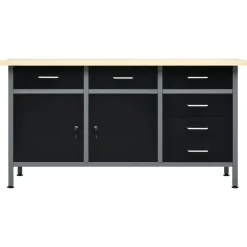 vidaXL Banco de trabajo de acero negro 160x60x85 cm Clearance