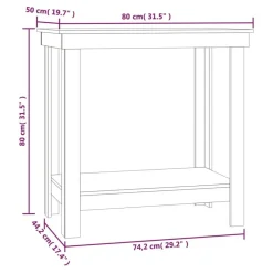 vidaXL Banco de trabajo de madera maciza de pino 80x50x80 cm Natural Sale