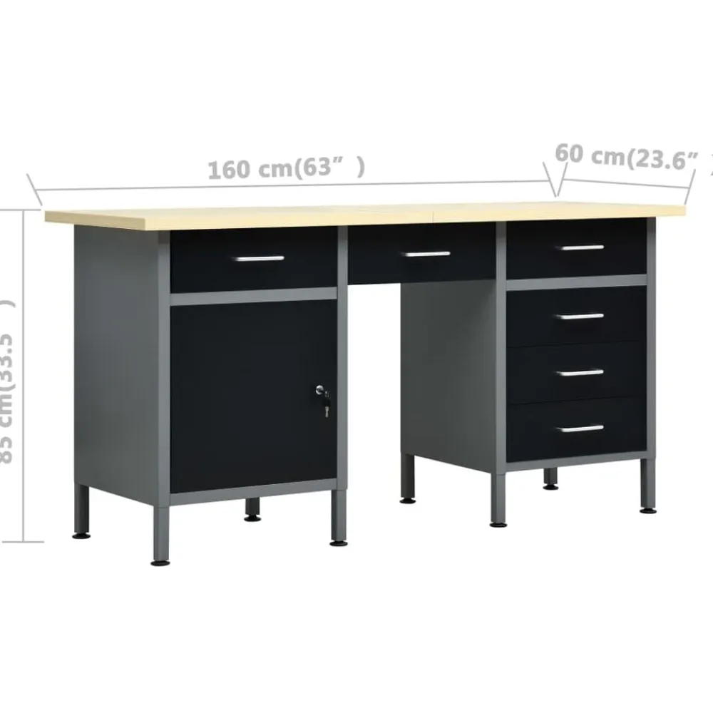 vidaXL Accesorios De Bricolaje-Banco de trabajo de acero negro 160x60x85 cm