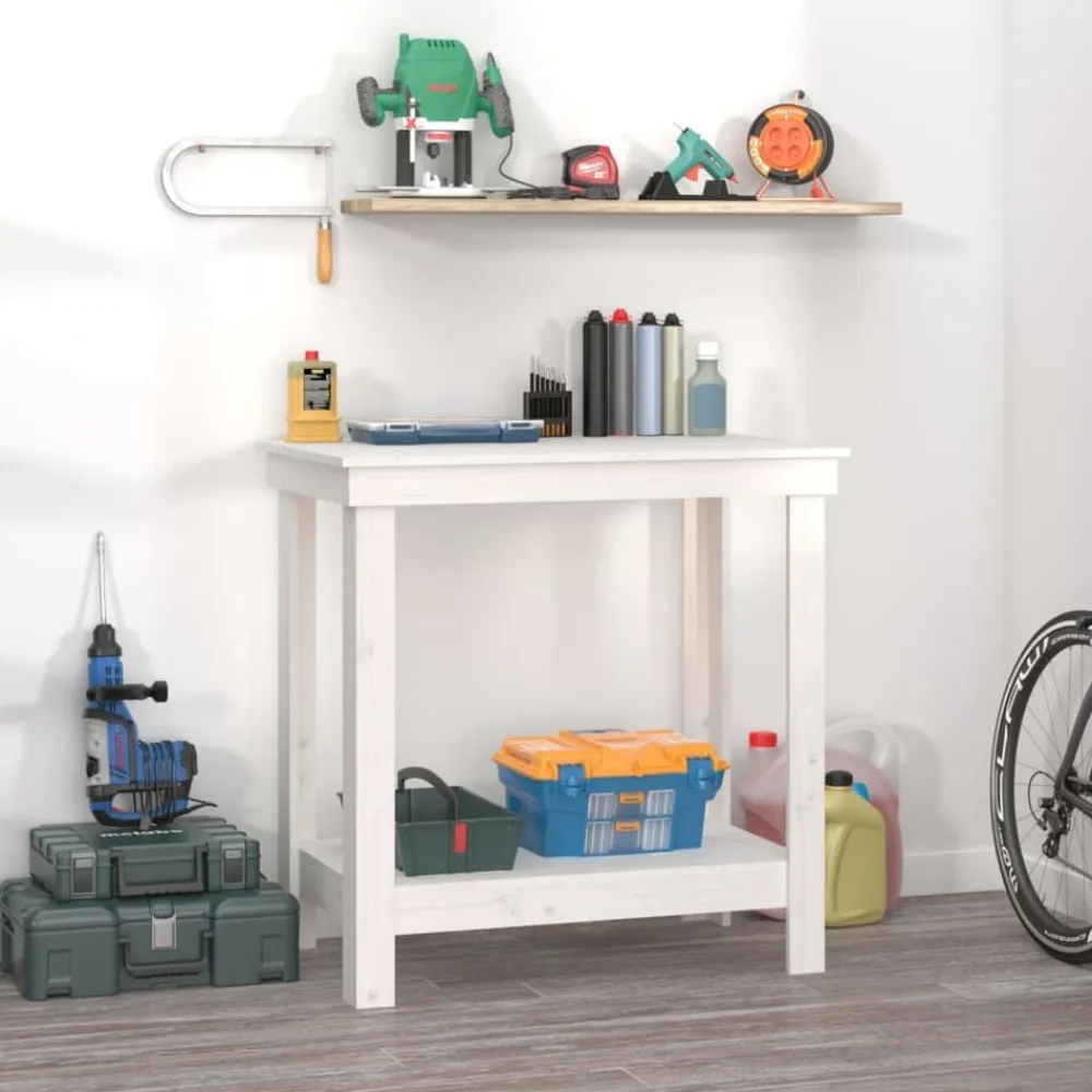 vidaXL Banco de trabajo de madera maciza de pino 80x50x80 cm Blanco Hot