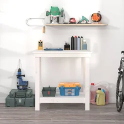 vidaXL Banco de trabajo de madera maciza de pino 80x50x80 cm Blanco Hot