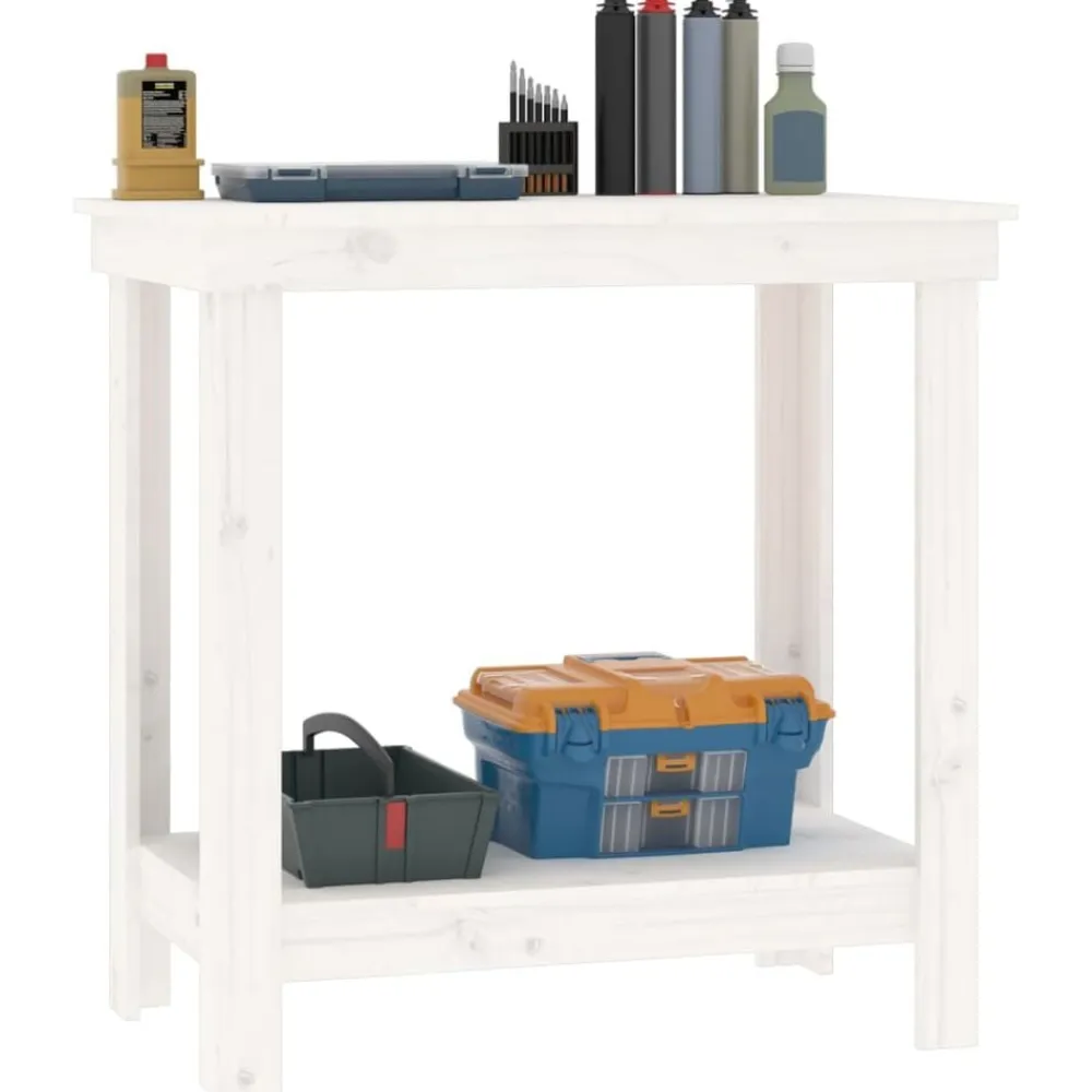 vidaXL Banco de trabajo de madera maciza de pino 80x50x80 cm Blanco Hot