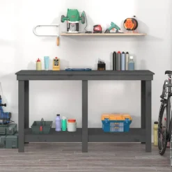 vidaXL Accesorios De Bricolaje-Banco de trabajo de madera maciza de pino 140x50x80 cm