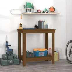 vidaXL Banco de trabajo madera maciza de pino marrón miel 80x50x80 cm Marr&oacute;n miel Sale