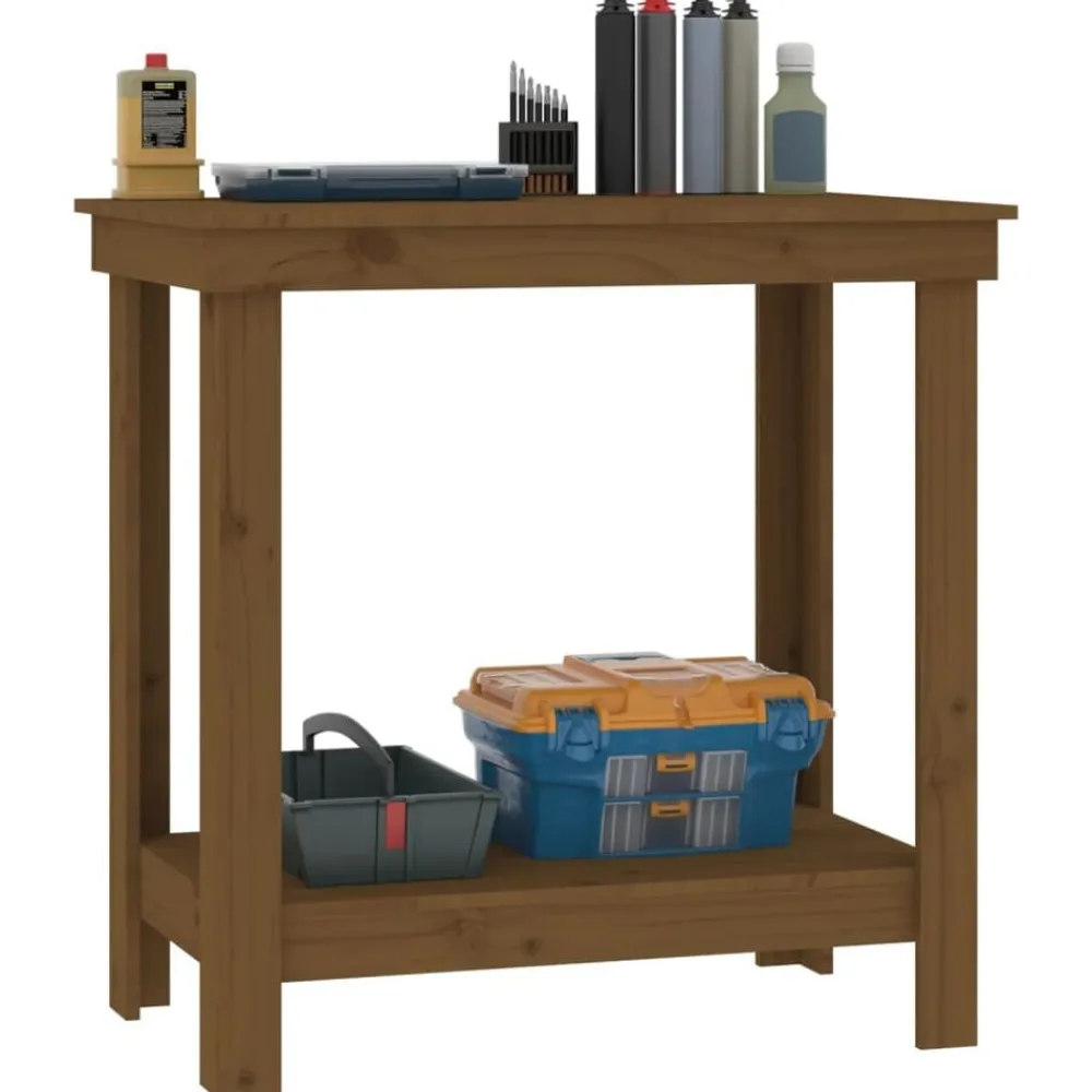 vidaXL Banco de trabajo madera maciza de pino marrón miel 80x50x80 cm Marrón miel Sale
