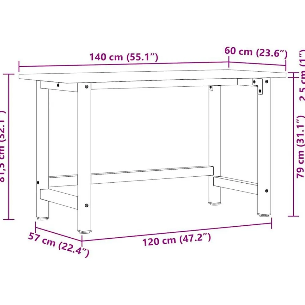 vidaXL Accesorios De Bricolaje-Banco de trabajo madera maciza roble marrón claro 140x60x81,5cm
