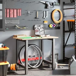 vidaXL Accesorios De Bricolaje-Banco de trabajo madera maciza de roble 100x60x81,5 cm