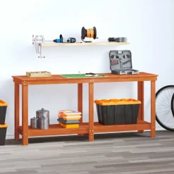 vidaXL Accesorios De Bricolaje-Banco de trabajo Marrón Cera 180 x 50 x 80 cm Pino macizo