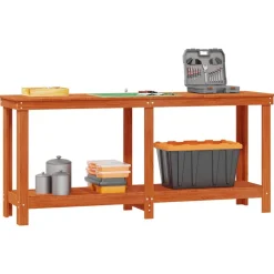 vidaXL Accesorios De Bricolaje-Banco de trabajo Marrón Cera 180 x 50 x 80 cm Pino macizo