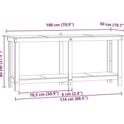 vidaXL Accesorios De Bricolaje-Banco de trabajo Marrón Cera 180 x 50 x 80 cm Pino macizo