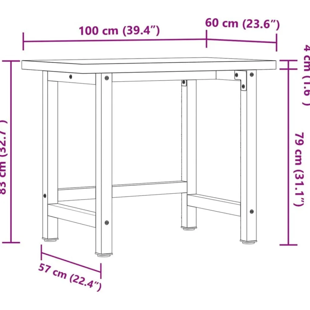 vidaXL Accesorios De Bricolaje-Banco de trabajo madera maciza acacia rectangular 100x60x83 cm