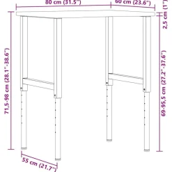 vidaXL Banco de trabajo madera roble marrón claro 80x60x(71,5-98) cm negro y marrón claro Online